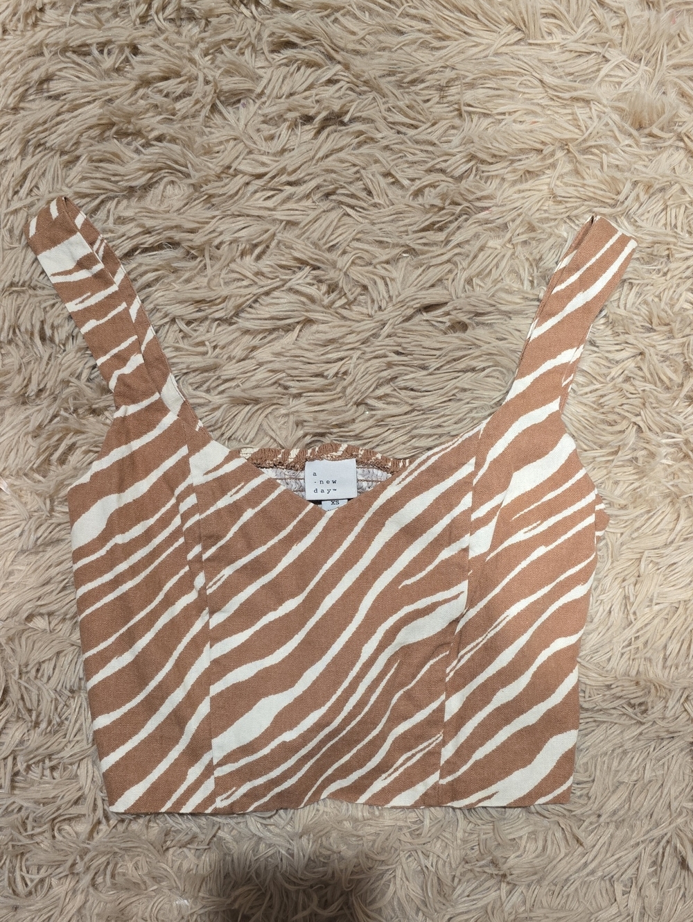 a new day Sand & Cream Zebra-Print Cropped Tank